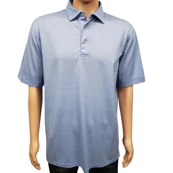 PETER MILLAR Crown Ease Briarwood Stripe Nanoluxe Polo Shirt Men L Cotton Blue - Picture 3 of 13